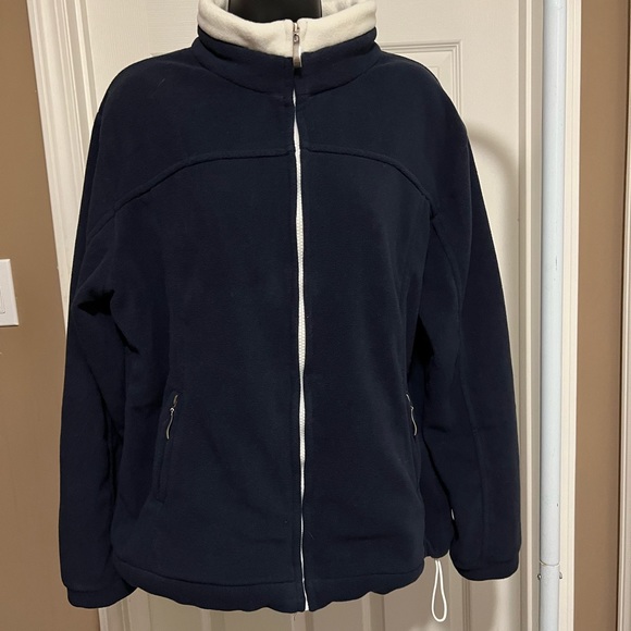 Ladies L Dark Navy & White Fleece Zippered Jacket - Picture 3 of 8